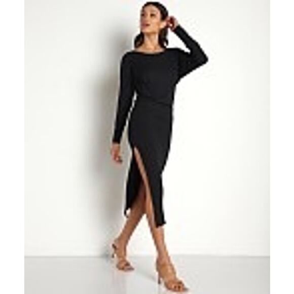 STILLWATER Did it Again Rib Dress Long Sleeve Midi Dress in Black Women’s Medium - Picture 2 of 13